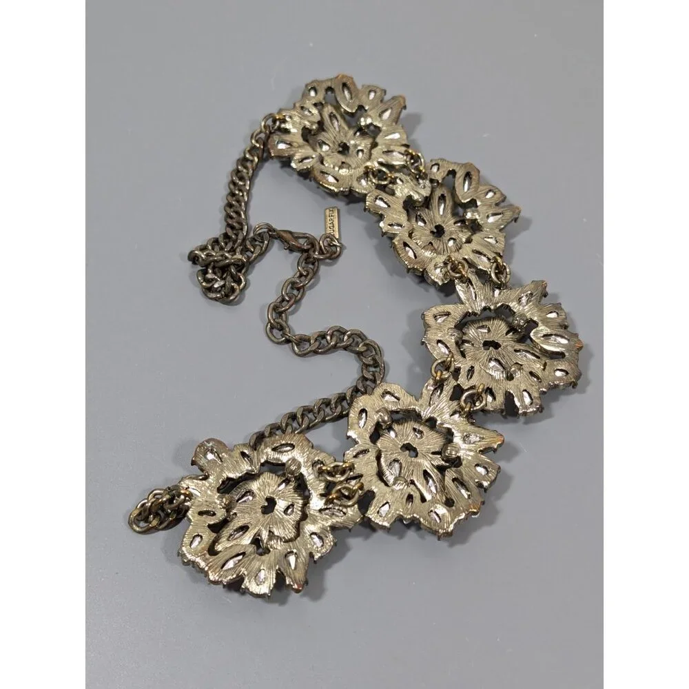 Sugarfix by BaubleBar Clear Rhinestone Collar Statement Necklace Bronze Tone 20" - Picture 9 of 10